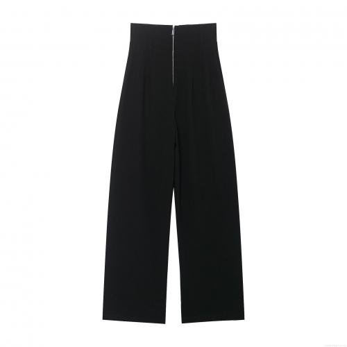 Women's High Waisted Wide Leg Pants Fashionable Casual Solid Color Long Trousers With Front Zipper Office Commuting Streetwear Ladies Bottoms