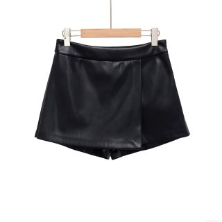 Women Sexy Black PU Leather Mini Skirt High Waist Side Slit Bodycon Skort Fashion Slim Fit Short Skirts For Party Clubwear