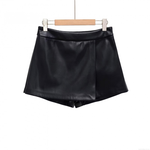 Women Sexy Black PU Leather Mini Skirt High Waist Side Slit Bodycon Skort Fashion Slim Fit Short Skirts For Party Clubwear