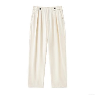 Women's High Waist Casual Wide Leg Pants Fashion Decorative Button Pleated Trousers Creamy White Straight Trousers For Office Daily Wear
