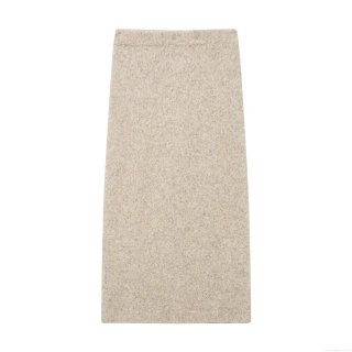 Women's Casual Knit Midi Skirt High Waist Polyester Oatmeal Khaki Solid Color Elegant Street Style Winter Warm Skirt for Ladies