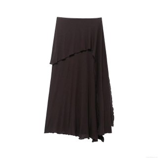 Women Sexy Knit Midi Skirt Polyester Solid Coffee Color Irregular Tiered Ruched High Waist Straight Skirt For Streetwear Party Club Date Night