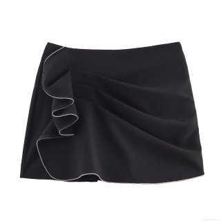 Sexy Black Ruched Skorts For Women With Rhinestone Beaded Trim High Waisted Mini Skirt Shorts For Party Night Out Clubwear Streetwear Chic Polyester Skorts