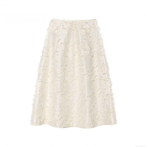 Women's Elegant Creamy White Tassel A-Line Skirt High Waist Feather Texture Mid-Length Skirt For Party Daily Fashion Casual Skirts Polyester Skirts