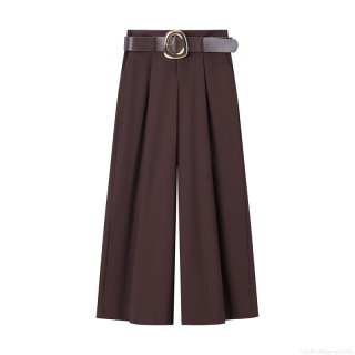 Women's High Waisted Straight Wide Leg Pants With Belt Coffee Brown 100% Polyester Casual Long Trousers For Work Office Fashion Ladies Apparel