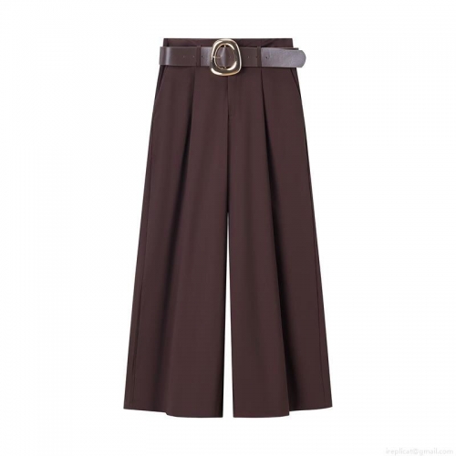 Women's High Waisted Straight Wide Leg Pants With Belt Coffee Brown 100% Polyester Casual Long Trousers For Work Office Fashion Ladies Apparel