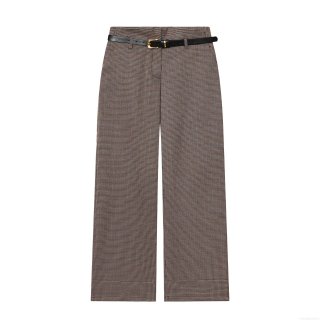 Women's Houndstooth Wide Leg Pants With Black Belt Polyester High Waist Straight Trousers Retro Plaid Bottoms Casual Fashion Clothing For Lady