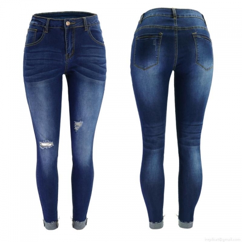 Women's High Stretch Ripped Skinny Jeans Butt Lift Distressed Denim High Waist Pencil Pants Street Fashion Cotton Blend Blue Denim Trousers For Women