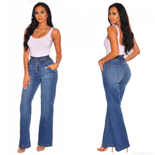 Women's High Waisted Wide Leg Jeans With Removable Belt Stretch Slimming Denim Trousers Urban Streetwear Casual Cotton Blend Long Pants