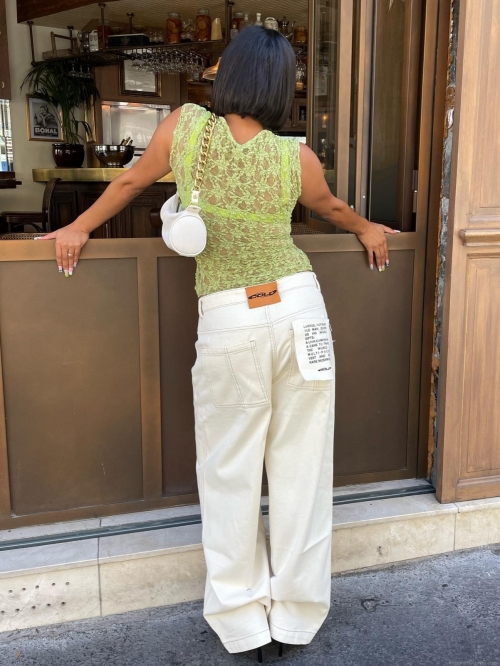 Women's White Wide Leg Jeans Baggy Denim Pants American High Street Loose Fit With Label Patchwork Decoration Streetwear Fashion Long Trousers