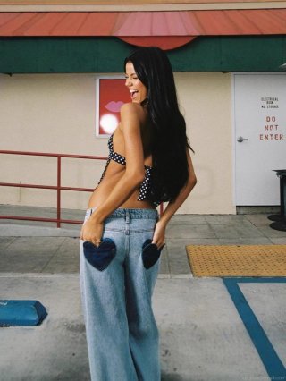 Women's High Waist Straight Leg Denim Jeans Heart Shaped Embroidery Patchwork Pockets Vintage Streetwear Washed Cotton Long Pants