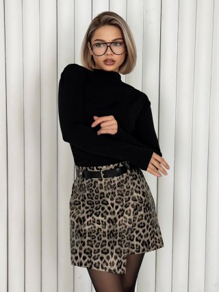 Elegant Women's Leopard Print High Waist Irregular Patchwork Faux Leather Mini Skirt Slim Fit Patchwork Short Skirt for Office Party Dating