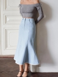 Women's High Waist Denim Mermaid Skirt Light Blue Lace Patchwork Fishtail Midi Skirt With Front Slit Elegant Slim Fit A-Line Long Skirt For Women Daily Casual Wear