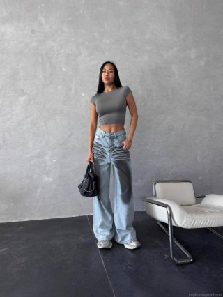 Women's High Waist Wide Leg Jeans Washed Distressed Denim Pants American Streetwear Paint Spray Graffiti Straight Trousers Loose Casual Cotton Bottoms