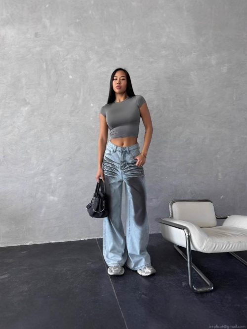 Women's High Waist Wide Leg Jeans Washed Distressed Denim Pants American Streetwear Paint Spray Graffiti Straight Trousers Loose Casual Cotton Bottoms