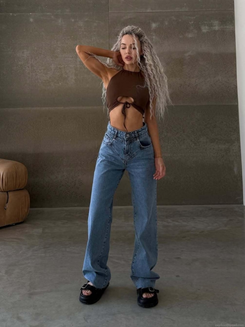 Women's High Waisted Straight Leg Jeans 100% Cotton Denim Washed Wide Leg Pants V-Shape Back Seam Asymmetric Fly Streetwear American Retro Spicy Girl Casual Trousers