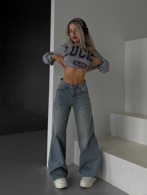 Women's High Waisted Flared Jeans Washed Blue 100% Cotton Denim Pants Streetwear High Street Style Y2K Slim Fit Flare Leg Trousers for Women