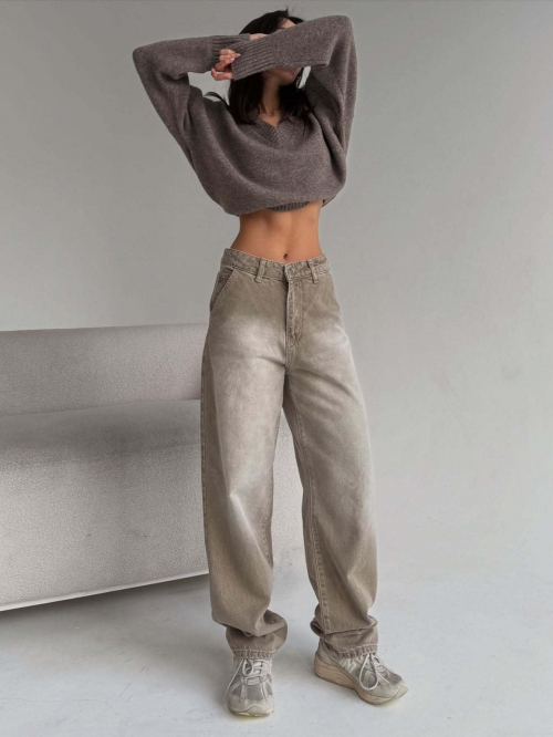 Women's Vintage High Waisted Wide Leg Jeans 100% Cotton Denim Retro Washed Distressed Drape Straight Loose Fit Casual Streetwear Long Trousers