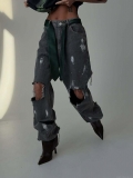 Women's Graffiti Splatter Ripped Wide Leg Jeans High Waisted 100% Cotton Denim Distressed Streetwear Casual Baggy Denim Trousers For Women