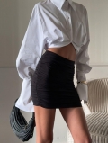 Sexy Ruched Bodycon Mini Skirt For Women American Street Style High Waist Pleated Solid Black Polyester Short Skirt Summer Y2K Spicy Girl Clubwear
