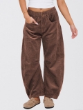 Women High Waist Corduroy Straight Leg Pants Solid Color Loose Casual Trousers With Pockets Autumn Winter Warm Soft Wide Leg Pants For Ladies