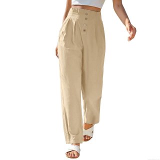 Women's High Waisted Wide Leg Pants Cotton Linen Button Fly Loose Casual Trousers For Beach Vacation Fashion Daily Wear Comfortable Breathable Straight Leg Pants