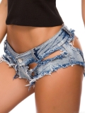 Women's Sexy Low Waist Denim Shorts Distressed Hollow Out Hot Pants Heavy Ripped Frayed Edge Cotton Jean Shorts for Summer Party Club Nightwear Streetwear
