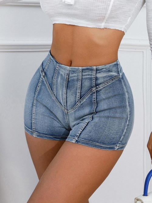 Women Sexy High Waist Denim Shorts Back Zipper Slim Fit Cotton Spandex Denim Hot Pants Distressed Bleached Wash Summer Clubwear Mini Shorts