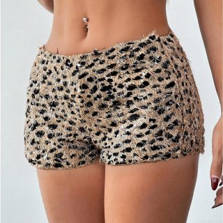 Sexy Leopard Print Sequin Hot Pants Low Waist Slim Fit Booty Shorts For Women Party Club Nightwear Polyester Spandex Short Trousers