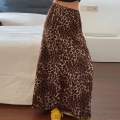Women Sexy Leopard Print High Waist Maxi Skirt Elastic Waist Flowy Long A-Line Fishtail Skirt Elegant Casual Party Bottoms