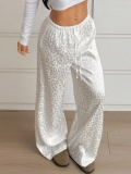 Women's Leopard Print Satin Wide Leg Pants Casual Elastic Drawstring Waist Long Trousers High Quality Sleepwear Home Wear For Women