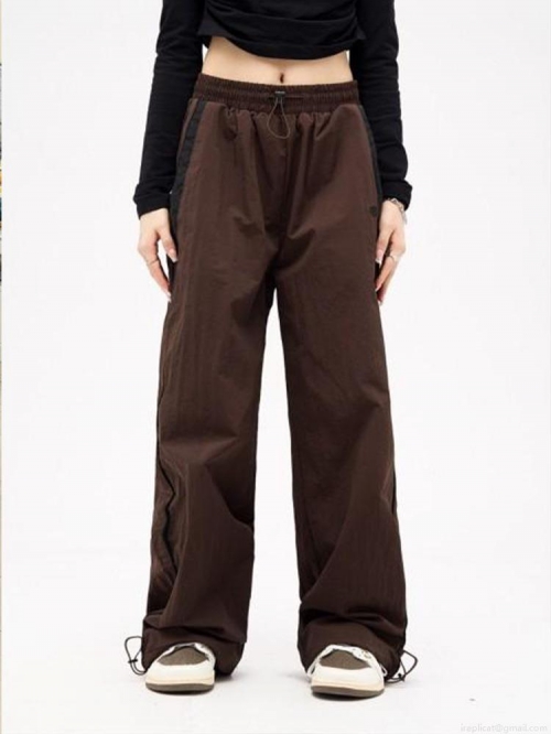 Women High Waist Wide Leg Sports Pants Loose Contrast Side Stripe Drawstring Casual Streetwear Trousers For Sports Outdoor Daily