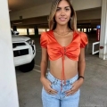 Sexy Women's Satin Backless Crop Top Lace Up Hollow Out V Neck Bubble Short Sleeve Summer Party Clubwear Fashion Tops For Ladies