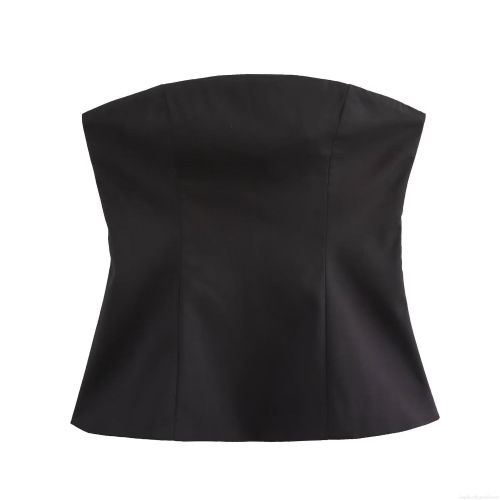 Women's Sexy Black Tube Top Strapless Slim Fit Crop Top Back Zipper Solid Color Streetwear Polyester Fabric Corset Top For Party Dating