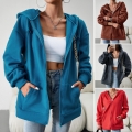 Women's Zip Up Fleece Hoodie Jacket Solid Color Loose Fit Casual Long Sleeve Warm Hooded Sweatshirt Outerwear With Pockets For Women