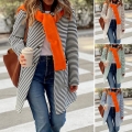 Women's Hooded Striped Cardigan Jacket Casual Polyester Viscose Blend Knitted Snap Button Long Sleeve Coat With Pockets Autumn Winter Outerwear For Women Fashion Comfortable Loose Fit Outwear