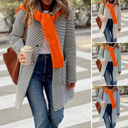 Women's Hooded Striped Cardigan Jacket Casual Polyester Viscose Blend Knitted Snap Button Long Sleeve Coat With Pockets Autumn Winter Outerwear For Women Fashion Comfortable Loose Fit Outwear