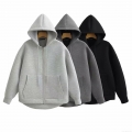 Women Streetwear Asymmetric Hem Hooded Sweatshirt Cotton Polyester Air Layer Zip-up Cardigan Casual Loose Hoodie Jacket With Pocket For Spring Fall
