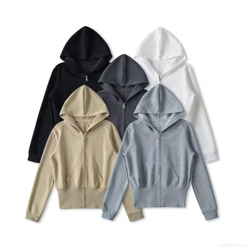 Women's Casual Solid Zip Up Hoodie Long Sleeve Hooded Sweatshirt With Kangaroo Pockets Ribbed Trim Polyester Cotton Blend Streetwear For Autumn Winter