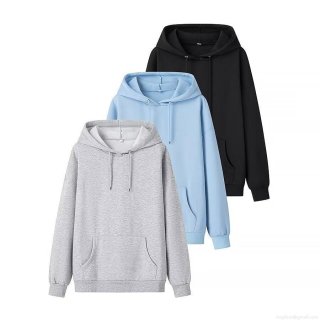 Women's Fleece Lined Hooded Sweatshirt 65% Cotton 35% Polyester Warm Long Sleeve Pullover Solid Color Hoodie With Kangaroo Pocket Casual Streetwear For Ladies