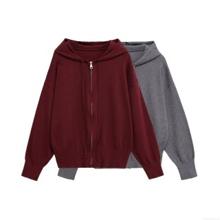 Women's Hooded Sweatshirt Jacket Polyester Knit Fabric Full Zipper Closure Drawstring Hood Long Sleeve Regular Fit Solid Color Casual European Street Style Outerwear
