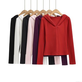 Women's Slim Fit Hooded Sweatshirt Zip Up Long Sleeve Jacket Autumn Streetwear Casual Solid Color Polyester Top For Sports Outdoor