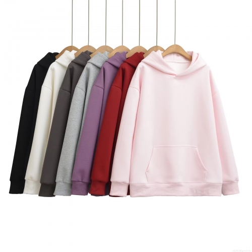 Women's Solid Color Hooded Sweatshirt Loose Fit Polyester Long Sleeve Pullover With Kangaroo Pocket Streetwear Fashion Hoodie For Daily Wear Women
