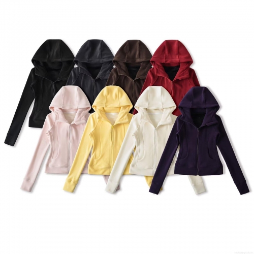 Women's Slim Fit Full Zip Hooded Sweatshirt Fleece Lined Athletic Jacket With Thumb Holes Solid Color Warm Activewear Outwear For Autumn Winter