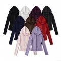 Women's Slim Fit Zip Up Hoodie Solid Color Long Sleeve Sweatshirt Jacket With Pockets And Drawstring Hood Casual Sporty Polyester Fleece Outwear For Autumn Winter