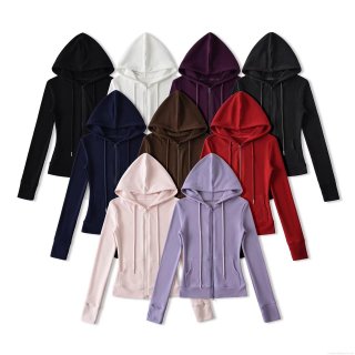 Women's Slim Fit Zip Up Hoodie Solid Color Long Sleeve Sweatshirt Jacket With Pockets And Drawstring Hood Casual Sporty Polyester Fleece Outwear For Autumn Winter