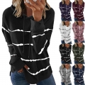 Women's Casual Stripe Print Hooded Sweatshirt Cotton Blend Loose Fit Long Sleeve Hoodie Pullover Top With Side Slit For Autumn Winter Streetwear