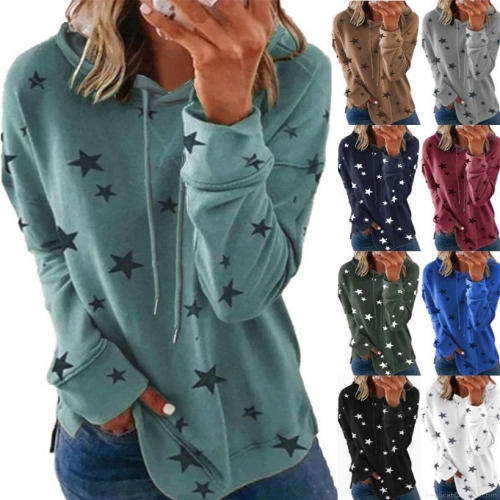 Women's Star Print Hooded Hoodie Milk Silk Polyester Loose Fit Long Sleeve Pullover Sweatshirt For Casual Daily Wear Oversized Autumn Winter Tops