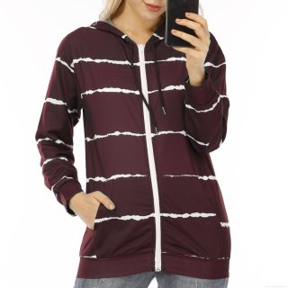 Women's Casual Stripe Print Zip-up Hoodie Sweatshirt Loose Long Sleeve Hooded Jacket Coat For Autumn Winter Daily Wear