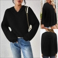 Women's Loose Hooded Hoodie Ribbed Knit Long Sleeve Solid Color Pullover Casual Sweatshirt For Autumn Winter Daily Wear
